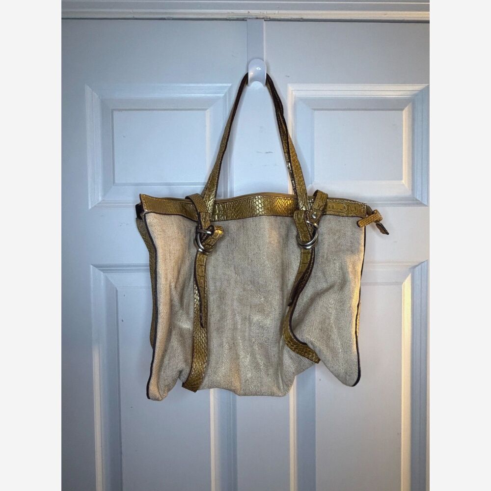 Gold Y2K Boho Chic Croc Skin & Woven Duffle Bag